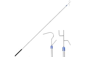 ISIVOVE Clothes Hook Pole, Clothes Hanger Reaching Hook for Hanging Clothes Light and Plants Extendable from 29" to 74" Made of Stainless Steel Tube with Sponge Handle (with Two Hooks)