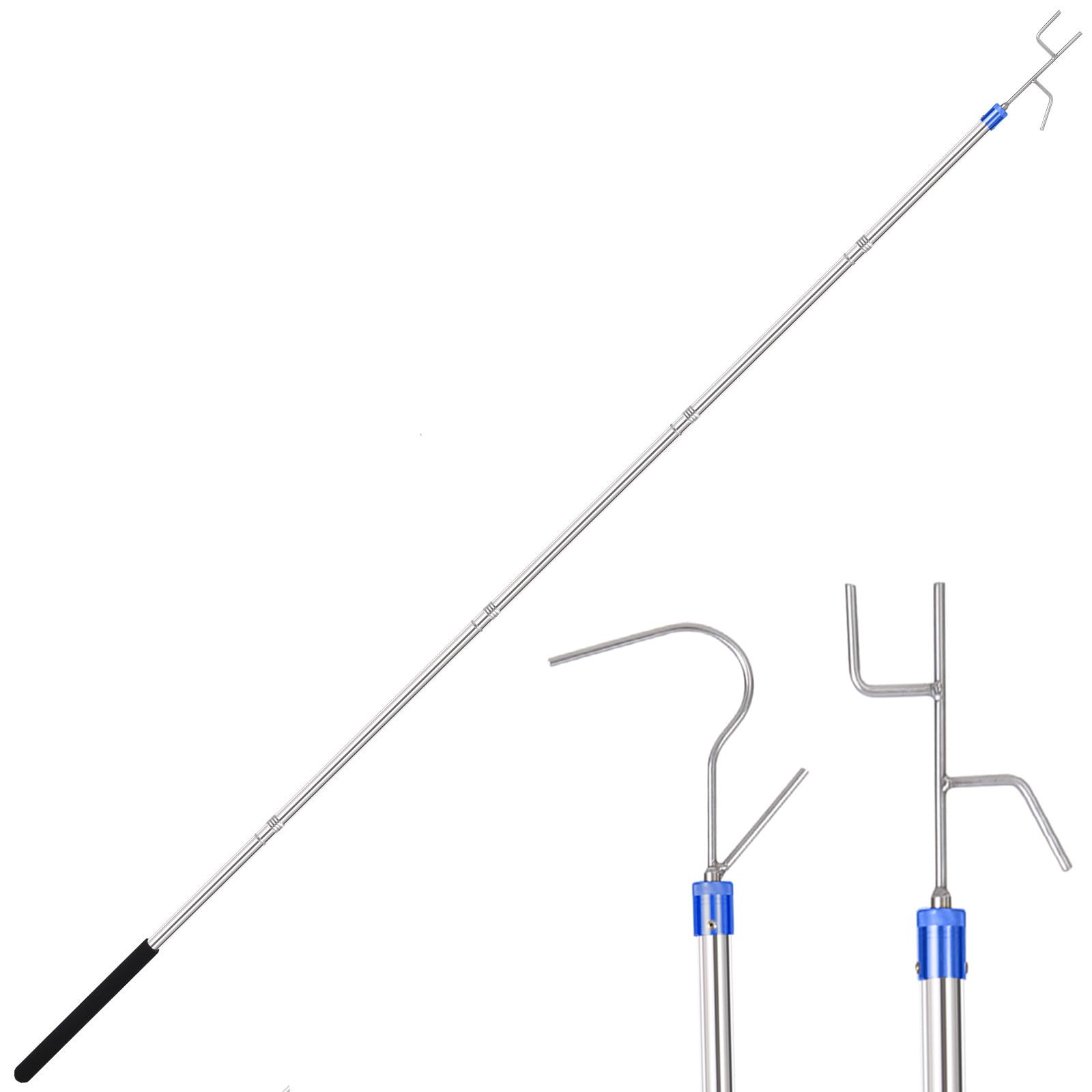 Photo 1 of ISIVOVE Clothes Hook Pole, Clothes Hanger Reaching Hook for Hanging Clothes Light and Plants Extendable from 29" to 74" Made of Stainless Steel Tube with Sponge Handle (with Two Hooks)