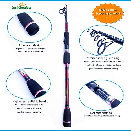 LuckyOutdoor® 2.1m/6.8ft Telescopic Fishing Rod 99% Carbon Rod Super Light(104g/3.6oz) Retractable Fishing Pole Rod Saltwater Travel Spinning Fishing Rod Pole Free Shipping Telescopic Lure Rod Fishing Lure. Fishing Tackle for Pike/Salmon/Bass/Shad/Herring/Muskie/Crucian/Pickerel/Snapper. Fishing in Saltwater/Lake/River. Using for Fishing Lure Spinner/Minnow/Poper/Crankbait/Metal Spoons/Sharp Hook/hard Lures (2.1m 6.88ft red)