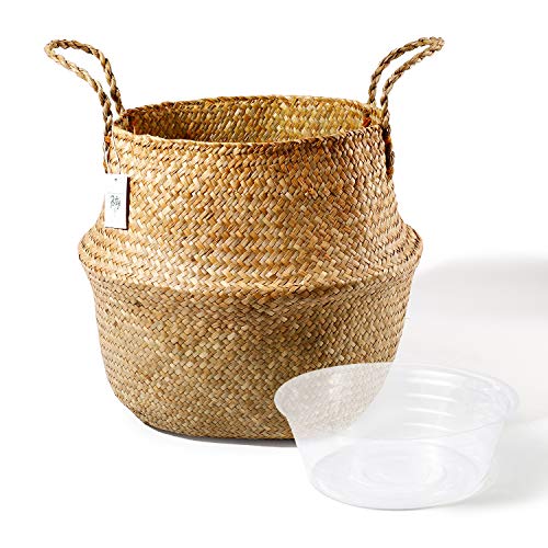 POTEY 710103 Seagrass Plant Basket Hand Woven Belly Basket with Handles, Extra Large Storage