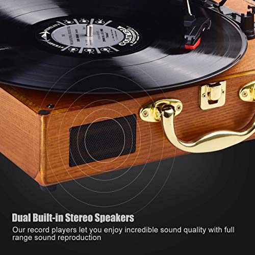 Record Player,Pareiko Turntable 3 Speed Vinyl Record Player with Stereo Speaker MP3 Recording Suitcase Design