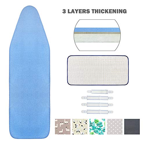Ironing Board Cover and Pad Standard Size 15" x 54",Elastic Edges and 4 Adjustable Fasteners Make 3 Layer Padded Ironing Board Cover Surface Smoother,1 Large Protective Scorch Mesh Cloth - Thumbnail 6