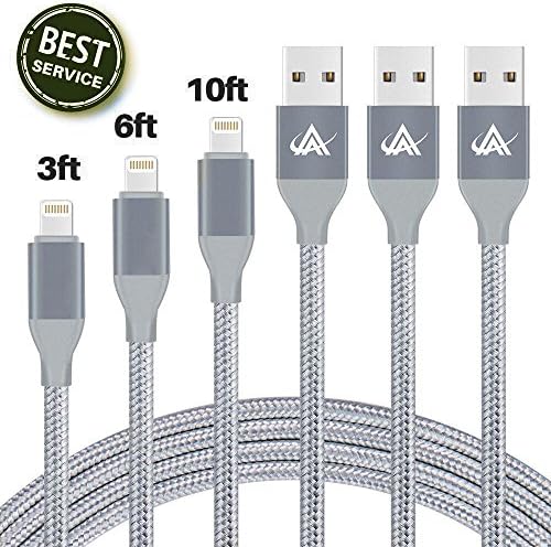 iPhone Charger,Guzon 3 Pack(1M 2M 3M) Lightning Charging Cable, Multi Safety Defense, Nylon Braided, Ultra Durable, for iPhone X / 8 /8 Plus/ 7/7 Plus /6 /6 Plus/5s-Gray