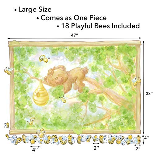 Woodland Animals Large Wall Decals for Baby Room. Little Baby Bear on a Tree with Bumble Bees Wall Art for Woodland Nursery Decor. Peel and Stick Forest Animals Murals for Woodland Theme Baby Shower.
