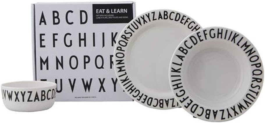 Design LettersEat & Learn ABC Gift Set for Baby and Kids (White) - BPA-Free and BPS-Free, Contains 3 pcs, a Plate, deep Plate and a Bowl, Accessories are Sold Separately, Dishwasher Safe