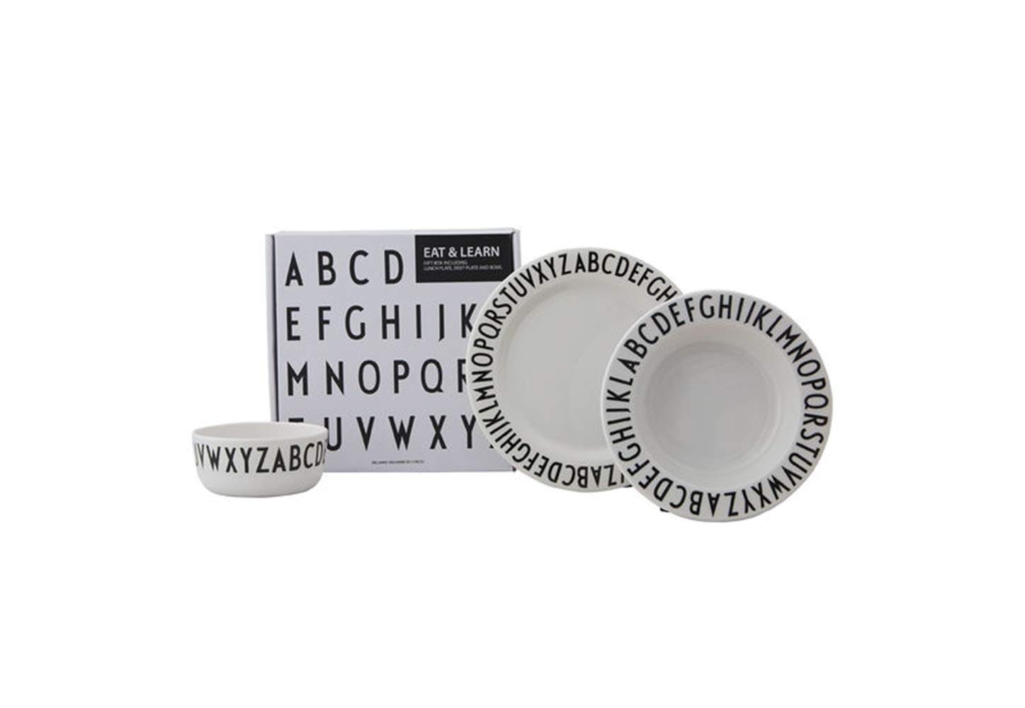 Design LettersEat & Learn ABC Gift Set for Baby and Kids (White) - BPA-Free and BPS-Free, Contains 3 pcs, a Plate, deep Plate and a Bowl, Accessories are Sold Separately, Dishwasher Safe