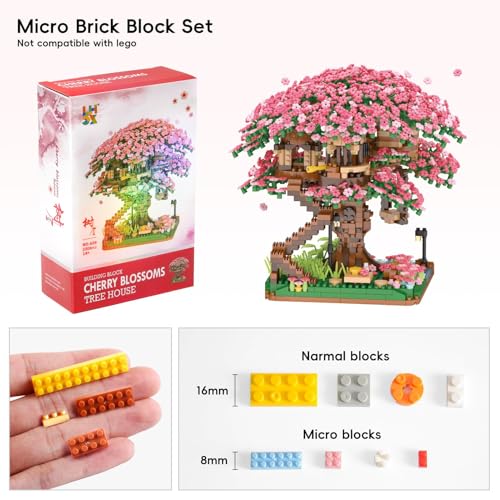 Uniiking® Cherry Blossom Tree Building Set, (2008pcs) Flowers Bonsai Mini Blocks Kit for Adult, Japanese Sakura-Tree House Building Blocks Set, Gift Ideas for Girls 8+