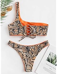 Conjunto de bikini reversible de un solo hombro con piel de serpiente ZAFUL para dama Traje de baño de dos piezas con espalda acolchada con cordones