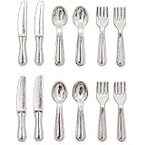 Odoria 1:12 Miniature 12PCS Knife Fork Spoon Set Silverware Dollhouse Kitchen Accessories