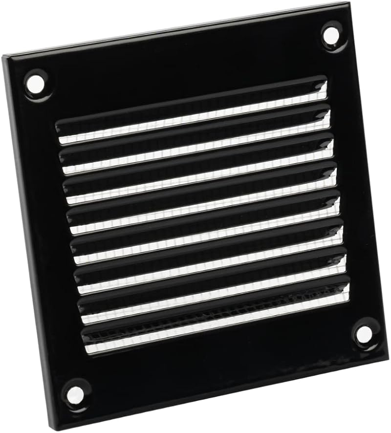EUROPLAST 100x100mm Black Metal Air Vent Grille Cover with Insect Mesh