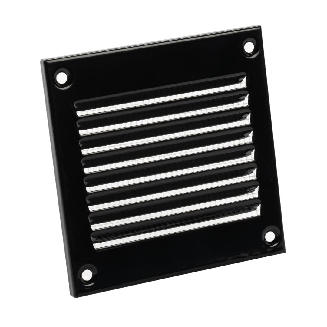 100x100mm / 4x4" inch Black Metal Air Vent Grille Cover with Insect Mesh - Ventilation Cover