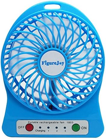Figure Joy USB Rechargeable Mini Desktop Fan, 3 Modes Wind Speed Adjustable Portable Fan with LED Light,4-inch Table Fan for Home Office Outdoor Travel (Blue)