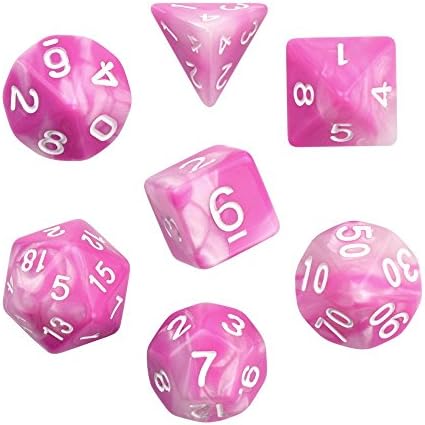 Pink Red Gemini Glowing Polyhedral 7-Die RPG Dice Set Galaxy Dnd Dice Set D20 D12 D10 D8 D6 D4 for Dungeons and Dragons wit Pouch