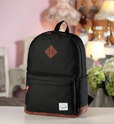 Vaschy Unisex Classic Lightweight Water-resistant Campus School Rucksack Travel Backpack Bookbag Black Fits 14-Inch Laptop