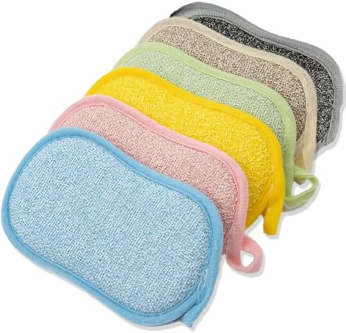 6 Pièces Éponges Lavable,Reutilisable Lavable Vaisselle en Microfibre,Éponges Vaisselle Doubles Durable, 15cm x 9cm,pour Cuisine Plaques Poêles Salle de Bain Lavable en Machine