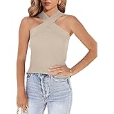 Womens Criss Cross Halter Sweater Vest Tops Summer Sleeveless Pullover Casual Lightweight V Neck Knit Tank Top