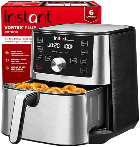 Instant Pot Vortex Plus 6QT XL Air Fryer, 6-in-1, Broils, Dehydrates, Crisps, Roasts, Reheats, Bakes for Quick Easy Meals, 100+ In-App Recipes, Dishwasher-Safe, from the Makers of Instant Pot, Black