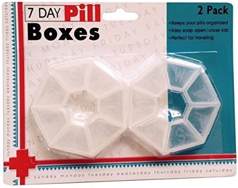 Pill Box Organizer Round 2 Boxes per Pack 7 Day Container Weekly Planner Plastic Transparent Braille Markings for the Seeing Impaired by BudgetBins