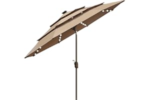 EliteShade USA 10-Year-Non-Fading Solar 9ft 3 Tiers Market Umbrella with 80 LED Lights Patio Umbrellas Outdoor Table with Ventilation,Heather Beige