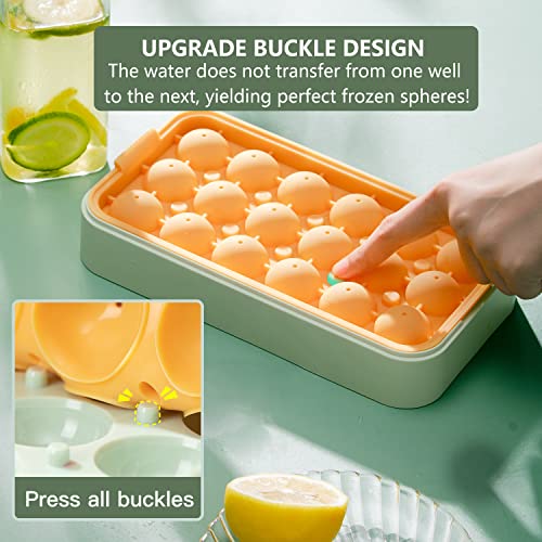 Ice Cube Tray - Sphere Silicone Ice Cube Trays for Freezer with Lid and Bin | BPA Free Stackable Round Ice Tray with Cover | Easy Release Making 18-Circle Ice | Come with Ice Scoop (1Pack, Green)