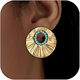 Sundurich Gold Statement Earrings for Women 14K Gold Plated Chunky Gold Rectangle Stud Earrings For Women Hammered Earrings Big Drop Dangle Earrings Trendy Jewelry Gift