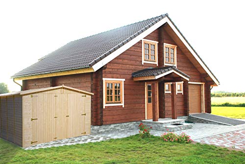 TIMBELA M101 Garage en Bois Exterieur - Chalet en Pin/épicéa- 500 x 300 cm/ 15 m² - Construction de Panneaux