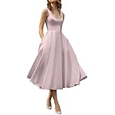 Women's Vintage Satin Cocktail Dresses Tea Length A-Line Prom Dresses Spaghetti Straps Scoop Neck with Pockets 2025