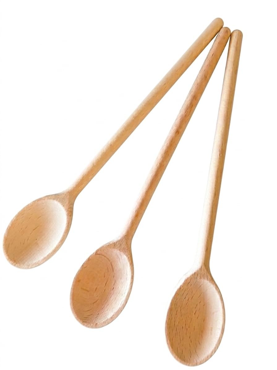 12 Inch Long Wooden Spoons for Cooking - Oval Wood Mixing Spoons for Baking, Cooking, Stirring - Sauce Spoons Made of Natural Beechwood - Set of 3
