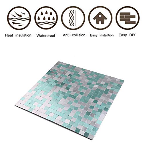HomeyMosaic Peel and Stick Tile Backsplash for Kitchen Wall Decor Aluminum Surface Metal Mosaic Tiles Sticker,Silver&Green Plaid 12"x12" x 5 Tiles - Thumbnail 2