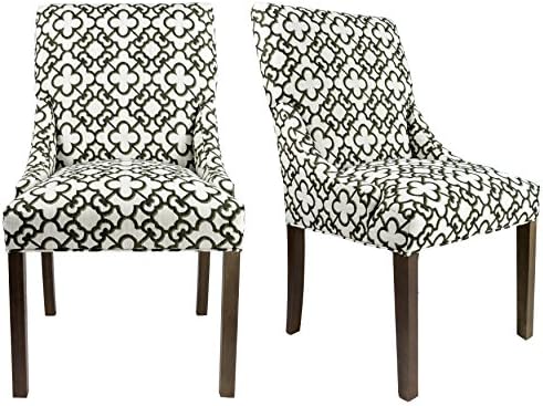 Sole Designs The Marie Collection Contemporary Style Patterned Fabric Upholstered Double Dow Dining Chairs with Nailhead Trim (Set of 2), Black and White