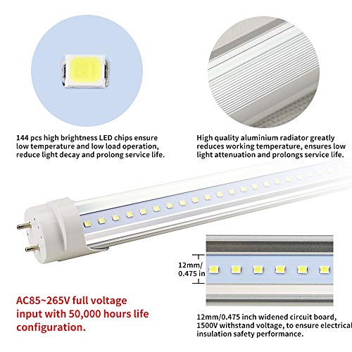 YQL F40T12 T10 T8 Led Tube Bulb Light 4ft 48in 22W(40W-50W Equivalent) 6500K White Clear Dual-End Powered Ballast Bypass Replacement for Flourescent Tubes Garage Warehouse Factory Shop Light - 25 Pack