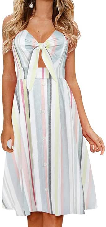 FANCYINN Womens Floral Prints Tie Front Button Down Spaghetti Strap Midi Dress main image 1
