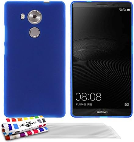 MUZZANO Original Le Glossy Hybrid Flexible Shell Case with 3 Ultra Clear Screen Protective Films for Huawei Mate 8 - Blue