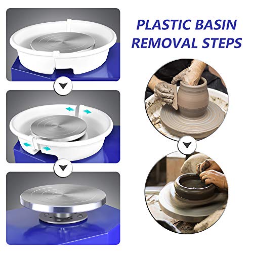 SEAAN Electric Pottery Wheel Machine 25CM Pottery Throwing Ceramic Machine LCD Touch Ceramic DIY Clay Tool for Ceramic Work Art Clay with 10 Pcs Clay Sculpting Tools, Foot Pedal (Blue-LCD/Foot Pedal) - Thumbnail 3