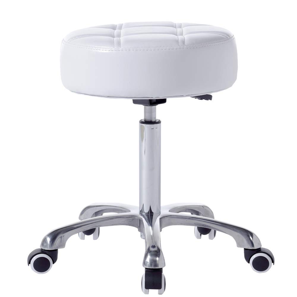 FRNIAMC Rolling Salon Stool- with Wider Comfy Round Seat- Height Adjustable Swivel Heavy-duty Chair with Wheels for Medical Salon Esthetician Artist Studio and Home Office Use(Black): Beauty