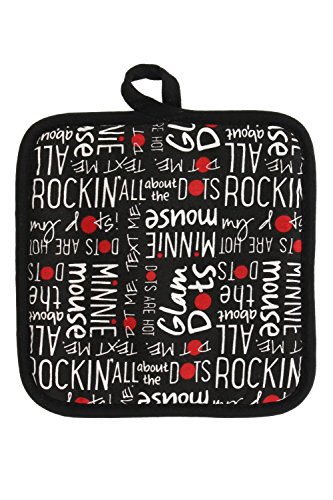 Disney Puppet Oven Mitt & Potholder w/Neoprene for Easy Gripping, Heat Resistant up to 500 Degrees F, Minnie Mouse Glam Dots, Black