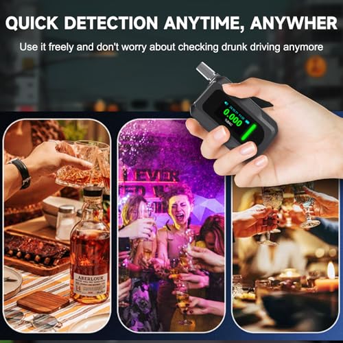 Homcoice Police Breathalyser with 10 Nozzles, Portable Approved Ethylometer with Electrochemical Sensor and USB Rechargeable, Professional Precision Alcoholemia Test for Home/Car Use
