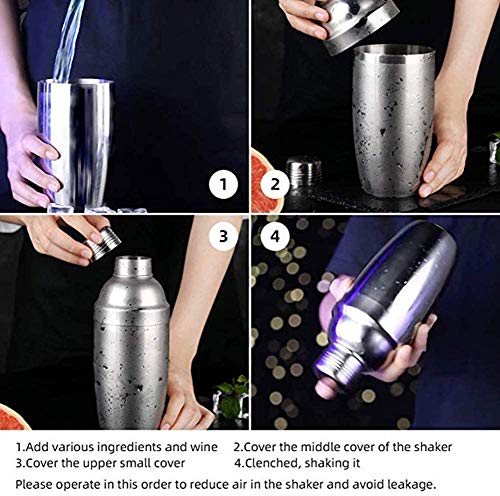 LKNJLL Cocktail Shaker Set 700ml Martini Shaker Edelstahl Martini Mixer Einbau-Sieb Barmixer Kit – Bild 7