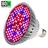 80W Led Grow Light Bulb, Plant Light Bulbs Full Spectrum for Indoor Plants Hydroponics Vegetables and Seedlings, Grow Bulb for Flowers Tobacco Garden Greenhouse and Organic Soil (E26 120LEDs)