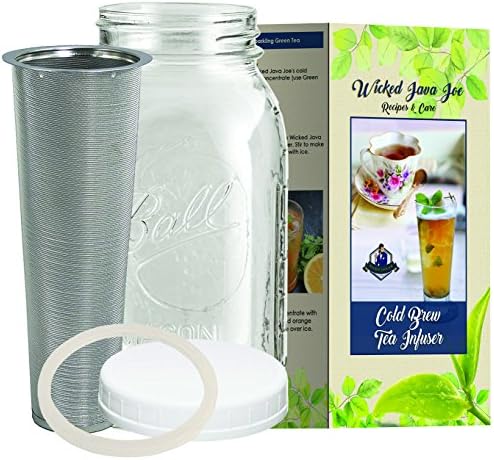 6 c Cold Brew Iced Tea Infuser Brewer - Make Amazing Ice Tea with This 2 Qt. Ball Mason Jar and Stainless Steel Filter, Dishwasher Safe