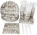 144 Piece Merry Christmas Party Plates, Napkins, Cups, Cutlery, Wood Plank Design Dinnerware (Serves 24)
