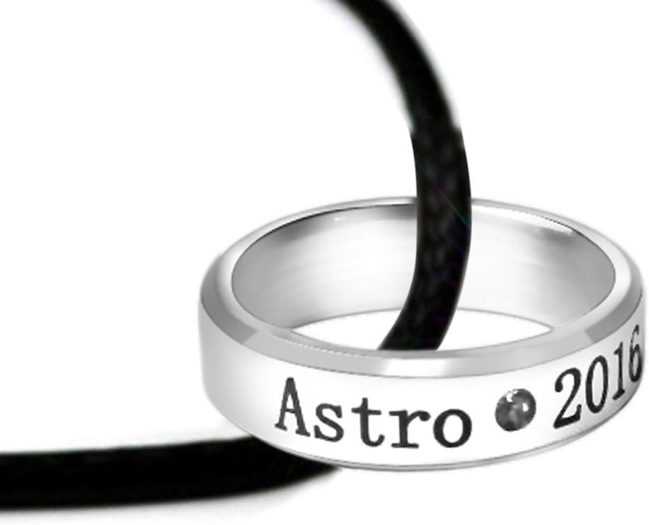 NationInFashionAstro Kpop Titanium Birthday Ring Necklace with Black Leather Like Chain