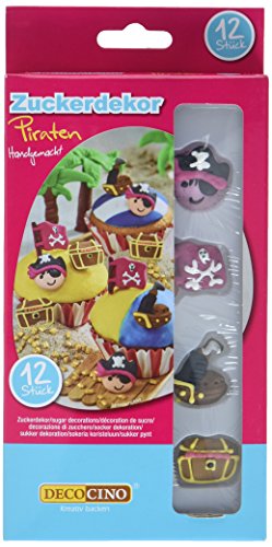 DECOCINO Cake Decor, Piraten Zucker-Dekor – 12 Stück – essbares Dekor, zum Verzieren von Cupcakes, Kuchen & Torten…
