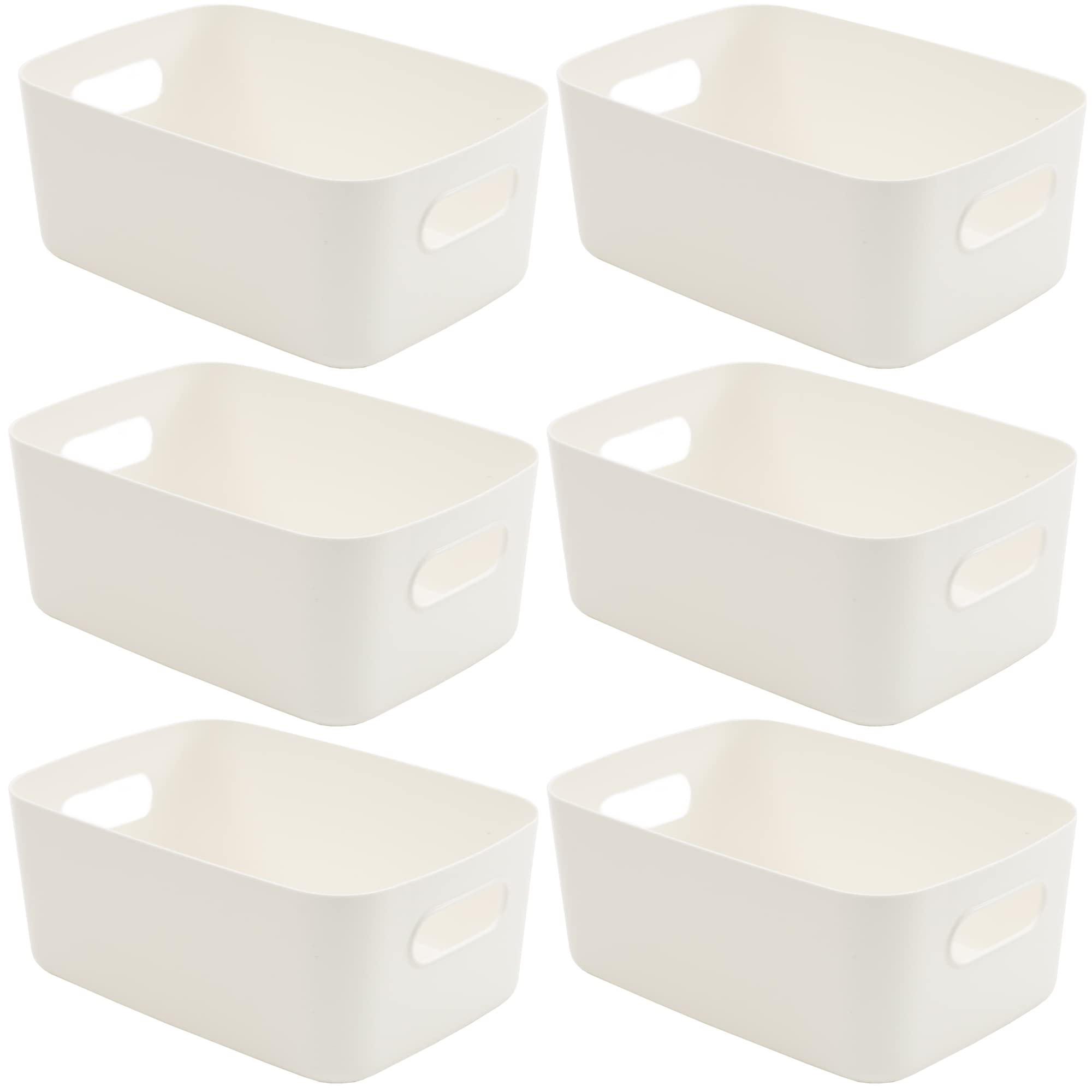 SA Products Set of 3 Storage Box - White Storage Boxes With Handle - Stackable & Minimalist Rectangular Plastic Storage Baskets - Stylish Cupboard Organiser For Kitchen, Home, Office and Bathroom