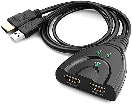 Oneme HDMI Splitter 1 in 2 Out, 2 Port HDMI Splitter for Fire TV Stick, HDMI Port Splitter 1 in 2 Out with Built-in USB Cable and HDMI Cable Suitable for PS3, PS4, DVD, HDMI Splitter Support 4K 3D