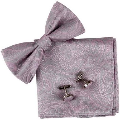 Pink Paisley Silk Pre-tied Bow tie, Cufflinks,Handkerchiefs Present Box Set hot pink bowtie for him Pointe BT2086 One Size Hot Pink