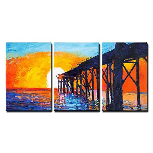 wall26 Painting of Sunset Over Ocean Canvas Art Wall Art 24"x36"x3