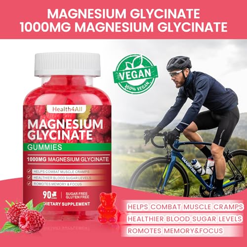 Magnesium Glycinate Gummies 1000mg, High Absorption Sugar Free Magnesium Potassium Supplement for Relaxation, Stress Relief, and Sleep Support for Adults & Kids - 90 Raspberry Gummies