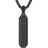 HZMAN Simple Silver/Gold/Black Stainless Steel Inlaid Carbon Fiber Dog Tag Necklace for Men Women, Jewelry Gift