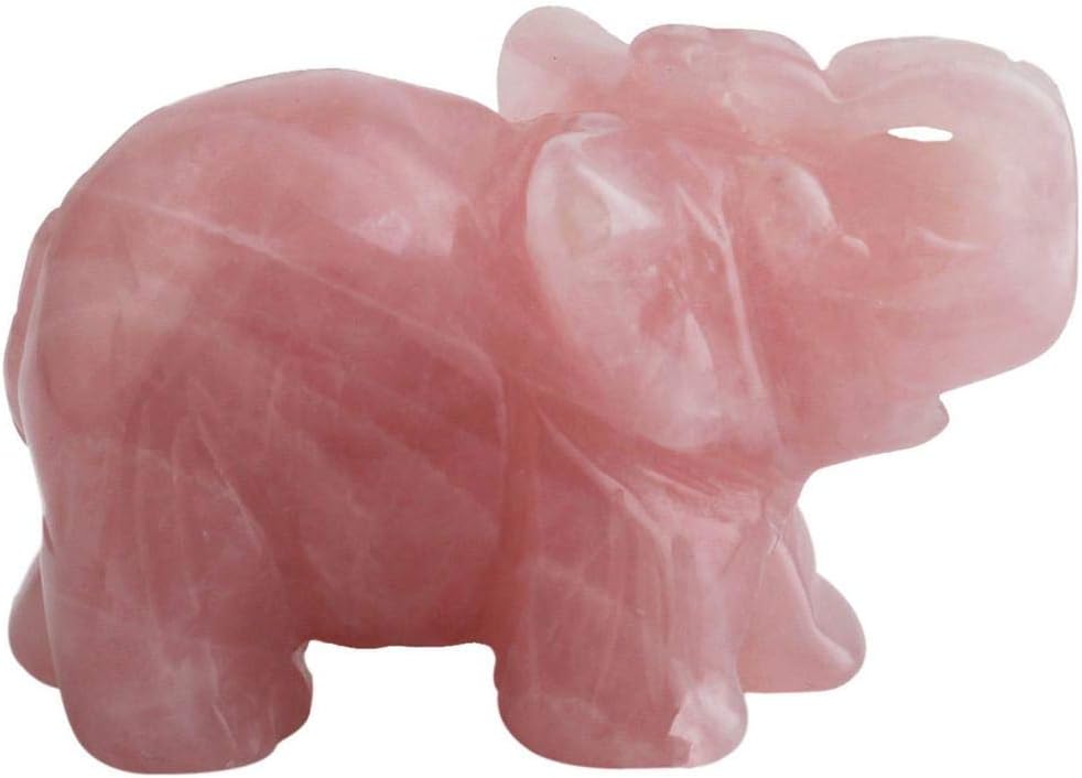 Foliner Natural Rose Quartz Elephant Ornament Figurine,Healing Crystal Energy Gemstone Reiki Statue Home Decor(38mm25mm20mm)